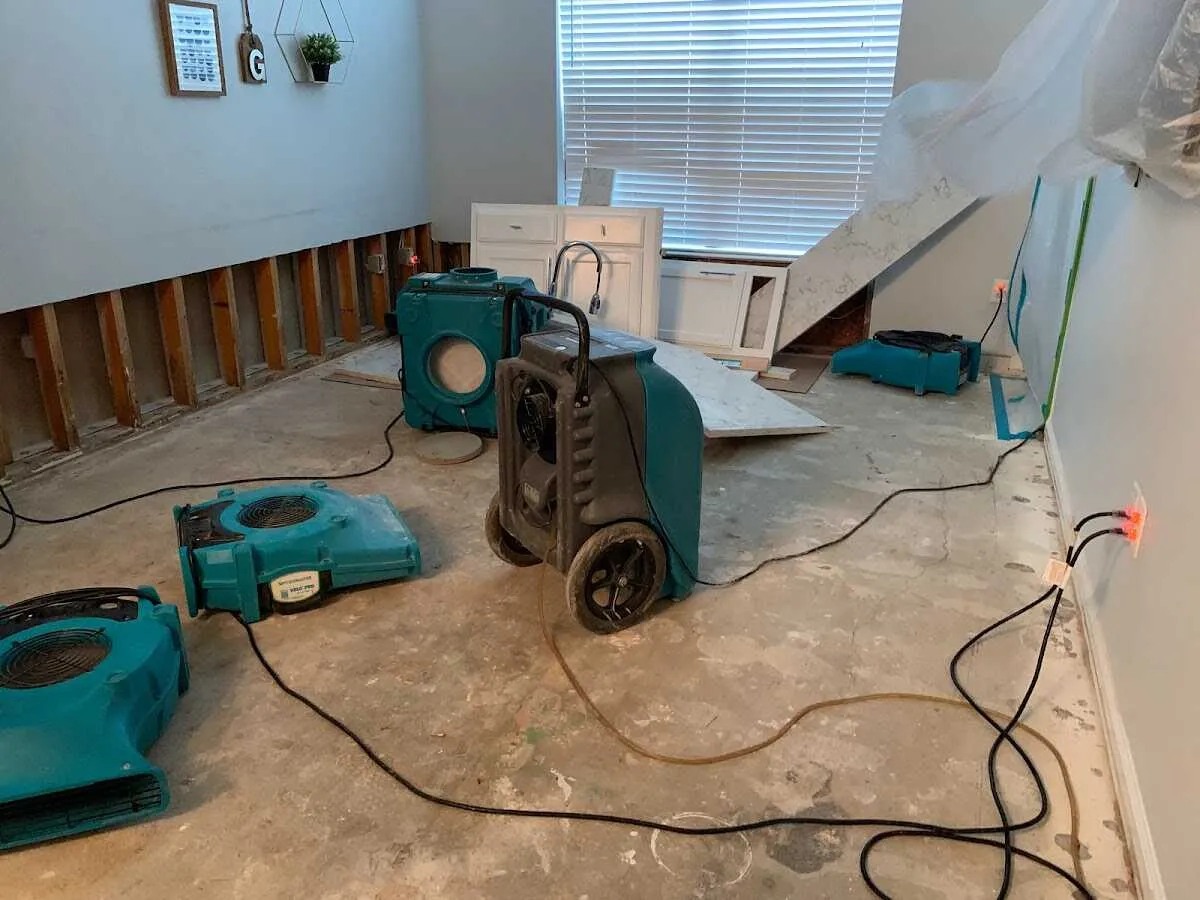 Dehumidifier in flood-cut room for Water Damage Restoration in Westfield